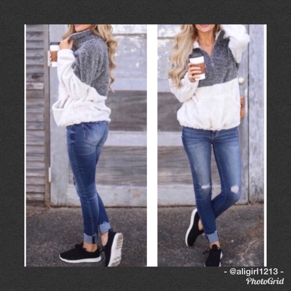 HOST PICK - Charcoal & Ivory Fuzzy Pullover - Picture 2 of 2